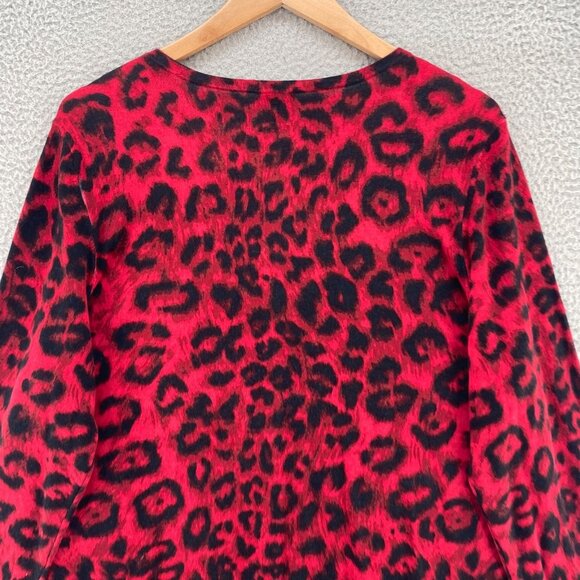 Talbots Womens 2X Plus Red Leopard Print Merino Wool Button Up Cardigan Stretch - Picture 4 of 10